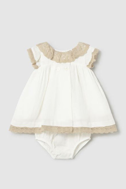 Dress with bloomers in cream wheat front view
