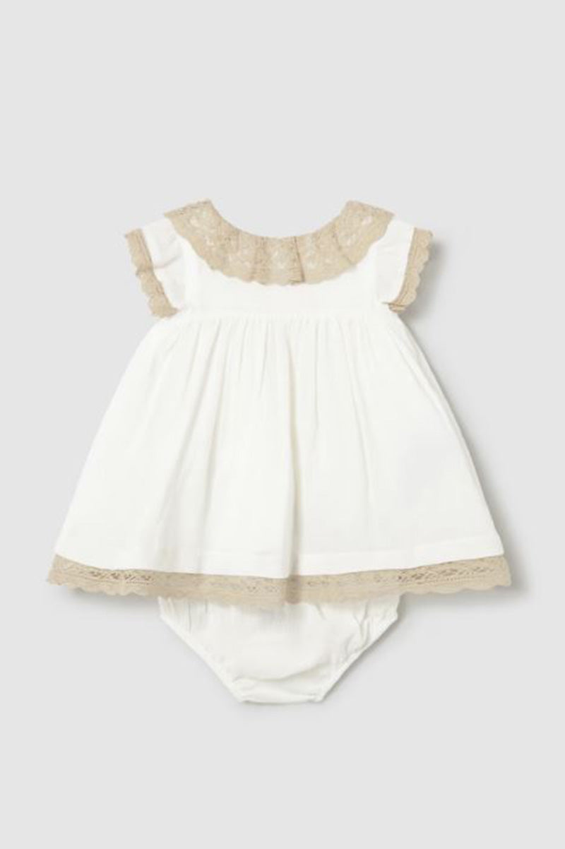 Dress with bloomers in cream wheat back view