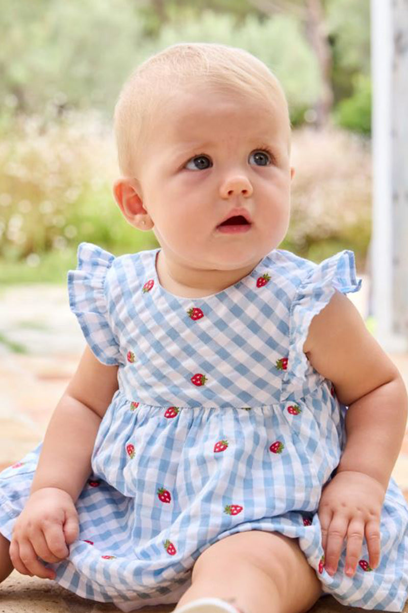 Printed dress with bloomers in lagoon with strawberries style view