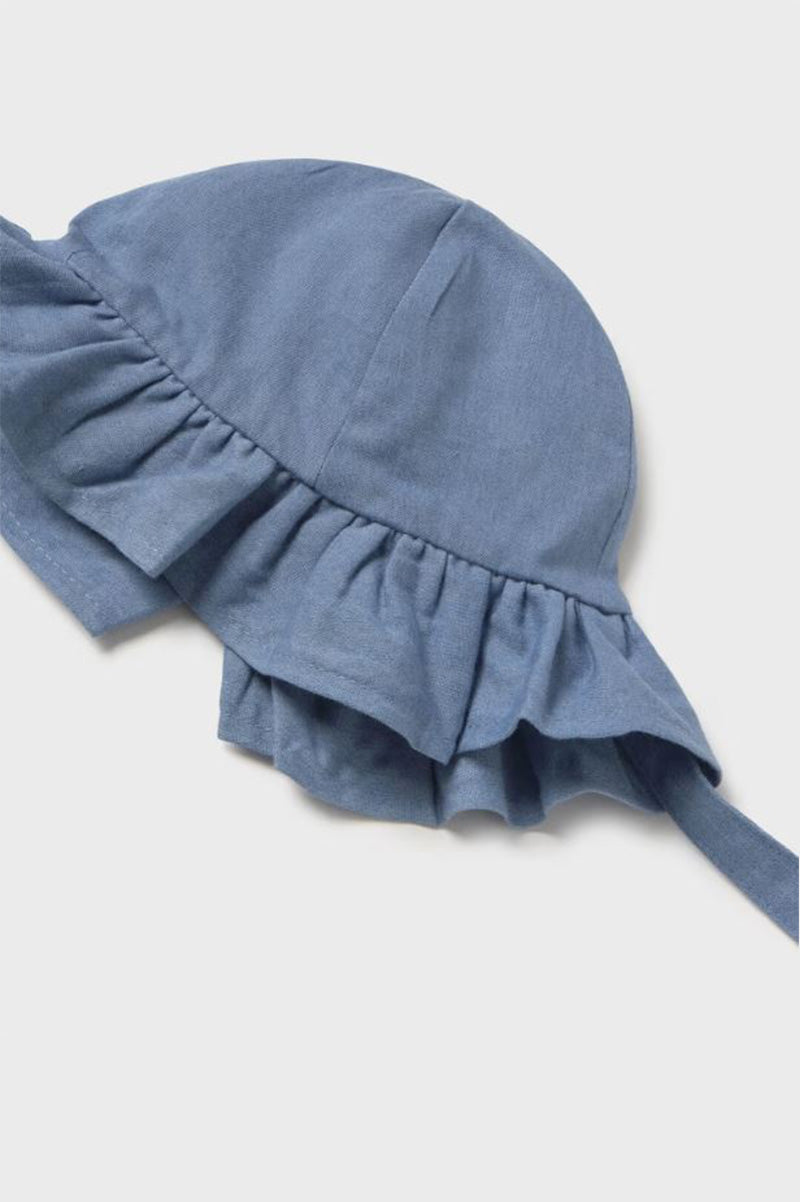 Bow hat with tie in denim detail view