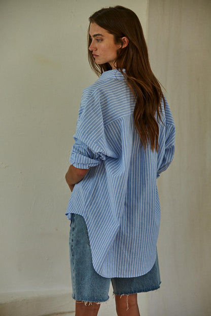 Hidden cove striped shirt in denim blue back  view