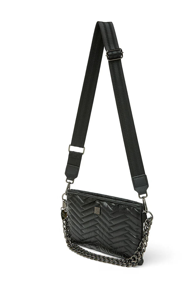 Almost famous crossbody or clutch in pearl black front view