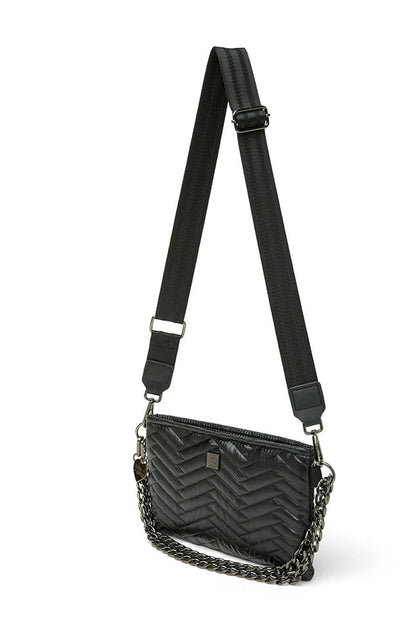 Almost famous crossbody or clutch in pearl black front view