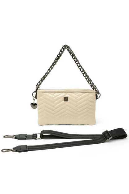 Almost famous crossbody or clutch in blond patent straps view