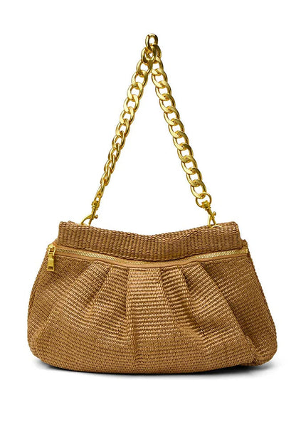 Dynasty handbag in sand dune raffia back view