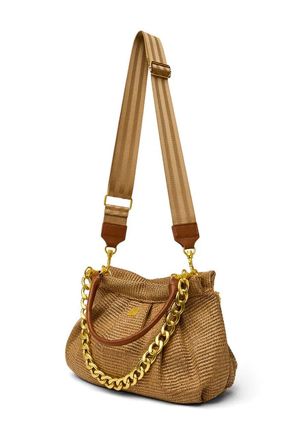 Dynasty handbag in sand dune raffia full view