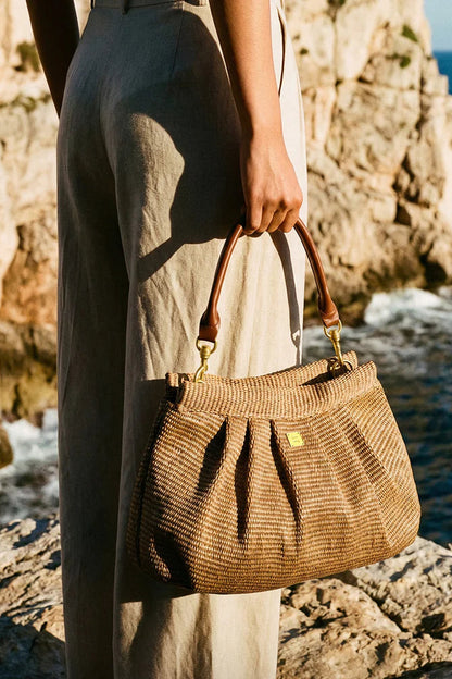 Dynasty handbag in sand dune raffia style view