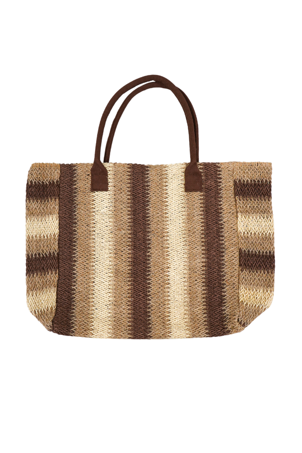 STRIPE STRAW TOTE BAG IN BROWN FRONT VIEW
