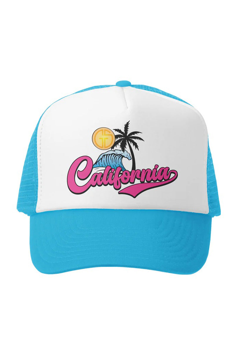 California waves trucker hat in aqua white