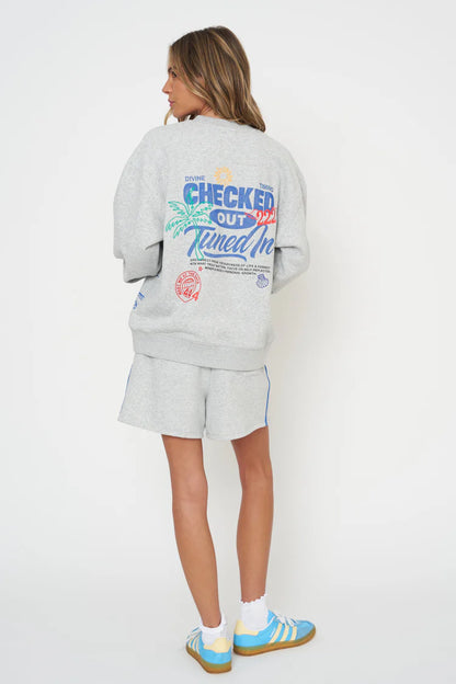 Check out oversized crewneck sweatshirt in grey back view