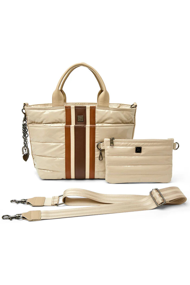 Getaway tote bag in blonde patent 3 pc with extra strap 
