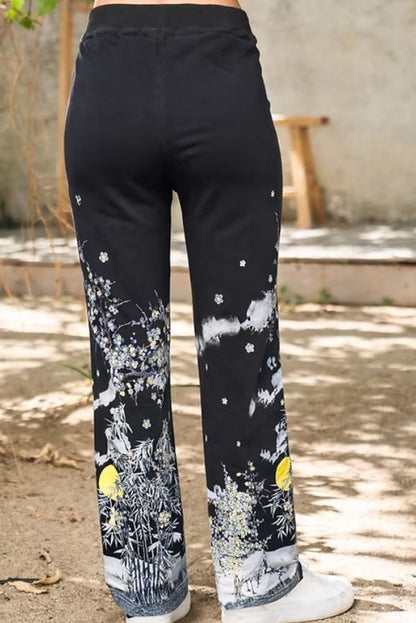 Bamboo print lounge pant in black back view