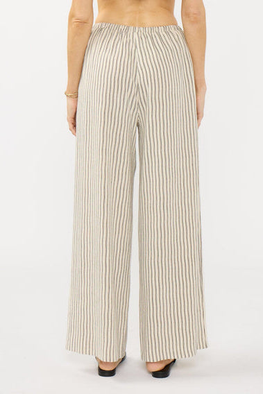 Natural wide-leg pants, vertical stripes with elastic waistband and straight flow
