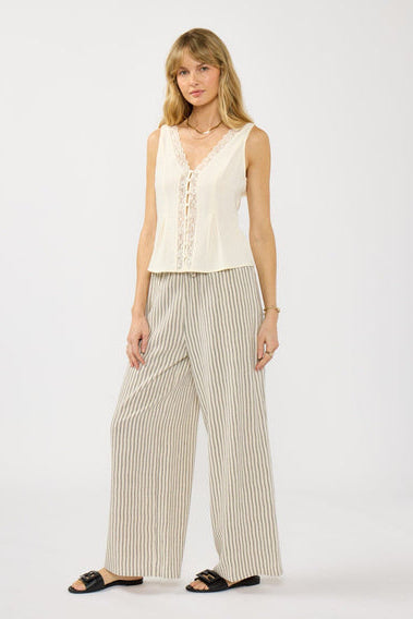 Coastal Retreat wide-leg pants in natural, vertical stripes, drawstring waist