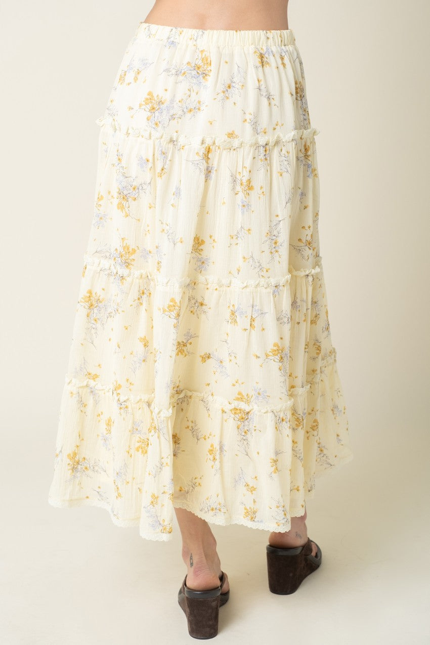 Floral maxi skirt in butter back view