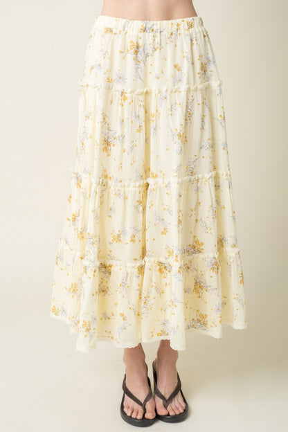 Floral maxi skirt in butter front view