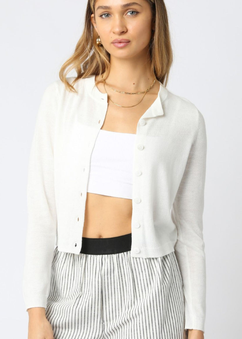 Off white GIANNA knit cardigan, button-front with collar, long sleeves