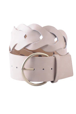 Brass Chevron woven tail thin belt in beige