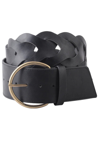 Brass Chevron woven tail thin belt in black 