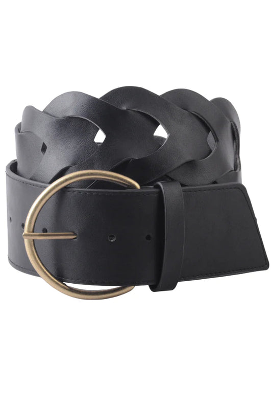 Brass Chevron woven tail thin belt in black 