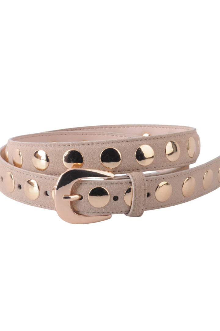 Suede belt with studs in beige