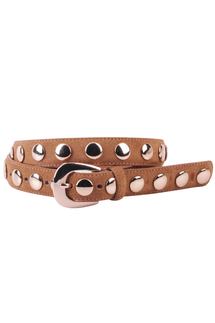 Suede belt with studs in camel