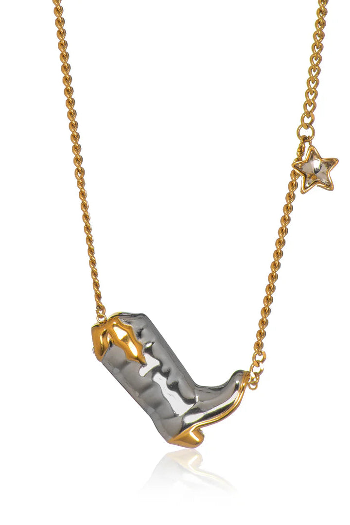 Howdy boot necklace in gold and silver
