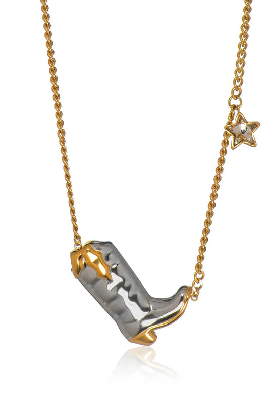 Howdy boot necklace in gold and silver