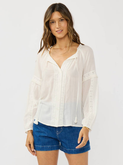 LONGSLEEVE BUTTON RAGLAN BLOUSE w/LACE