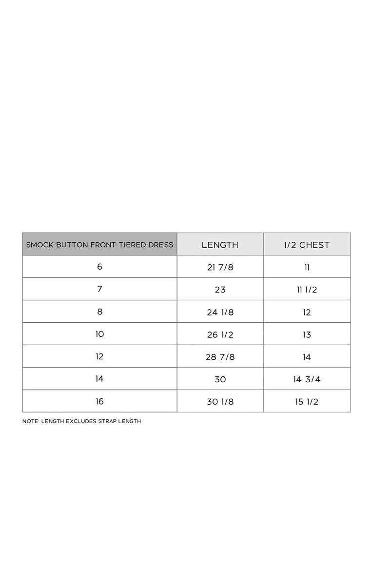 Smock button front tiered dress size chart