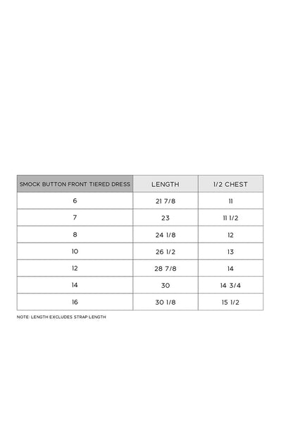 Smock button front tiered dress size chart