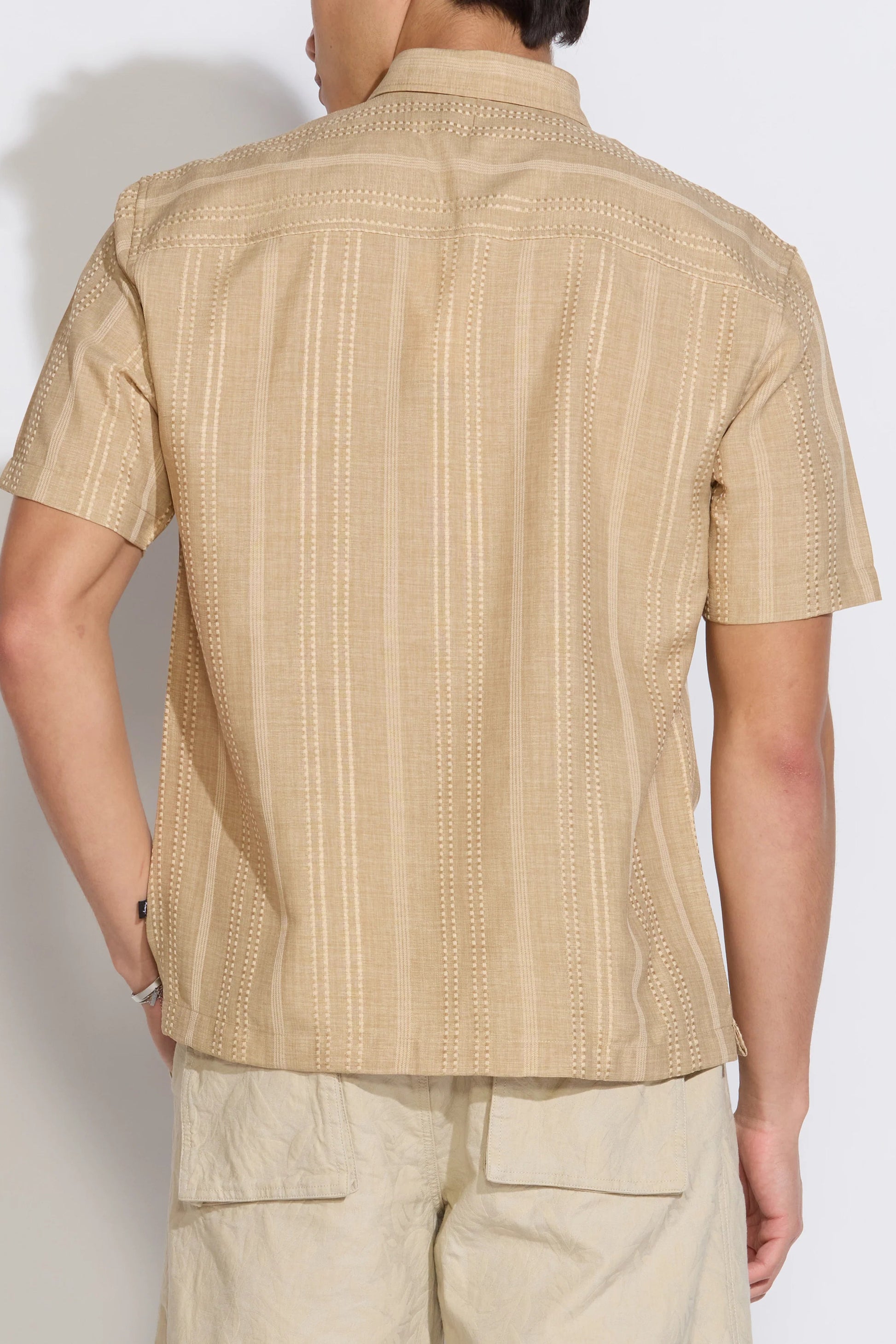 Bataraza short sleeve woven shirt in khaki back view