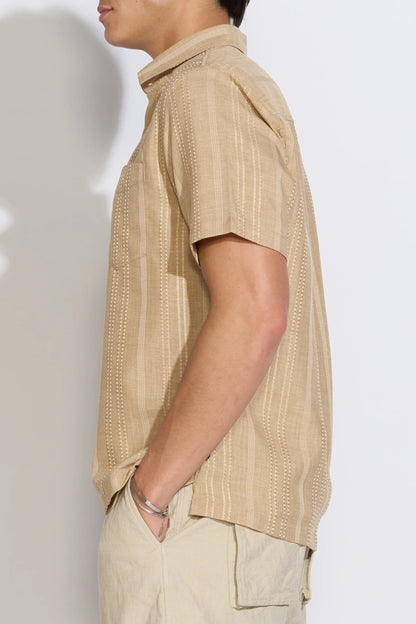 Bataraza short sleeve woven shirt in khaki side view