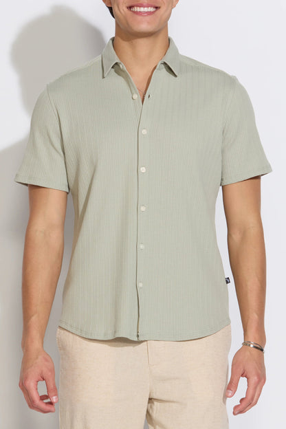 Rancho short-sleeve striped jacquard shirt, sage green front