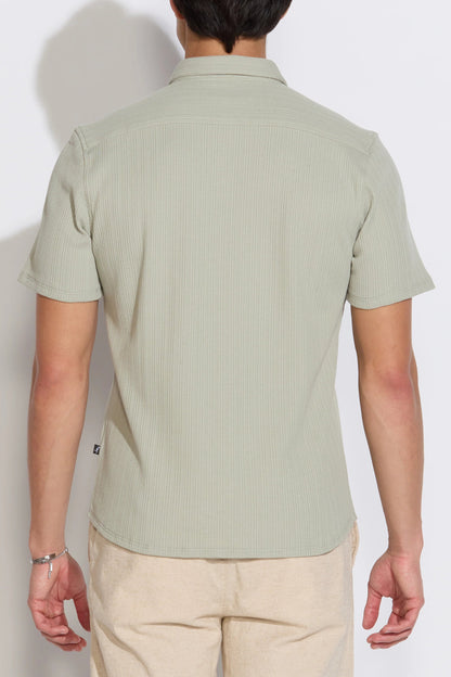 Rancho short-sleeve striped jacquard shirt, sage green back view