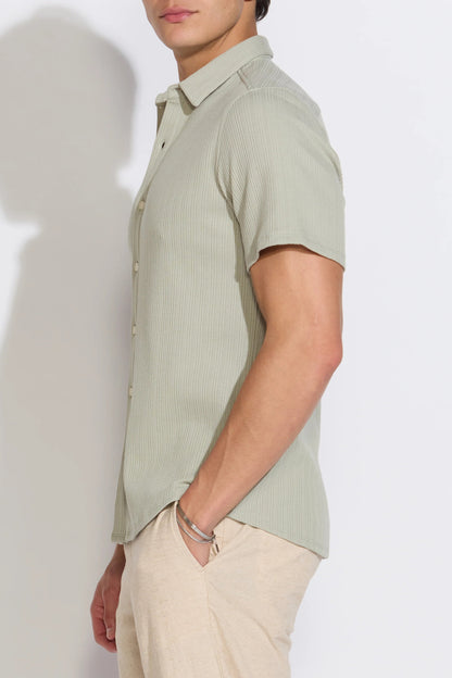 Rancho short-sleeve striped jacquard shirt, sage green side profile