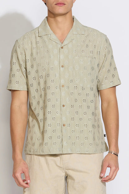 Wake short sleeve knit pocket resort shirt in light olive front view