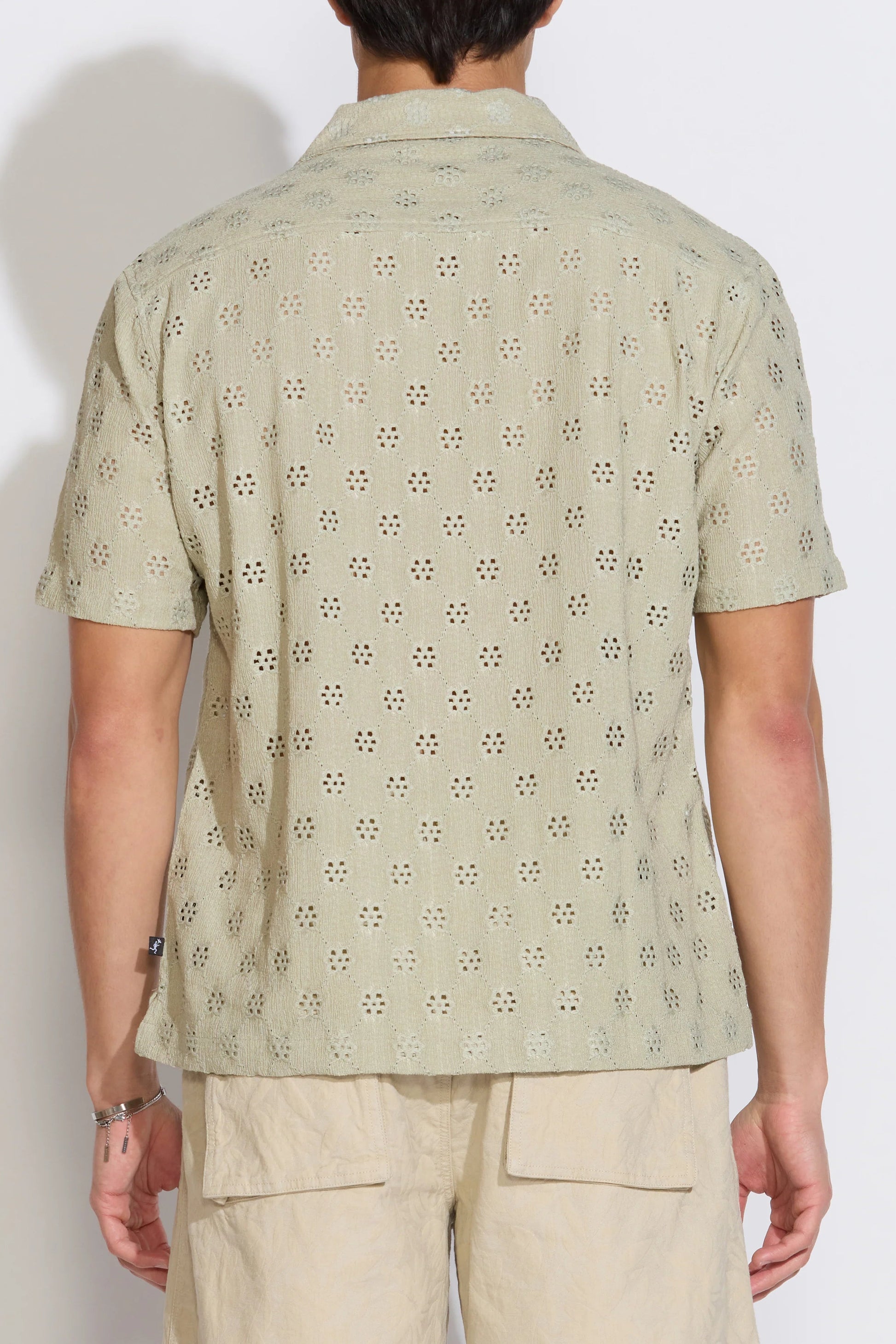 Wake short sleeve knit pocket resort shirt in light olive back view