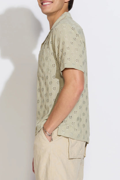 Wake short sleeve knit pocket resort shirt in light olive side view