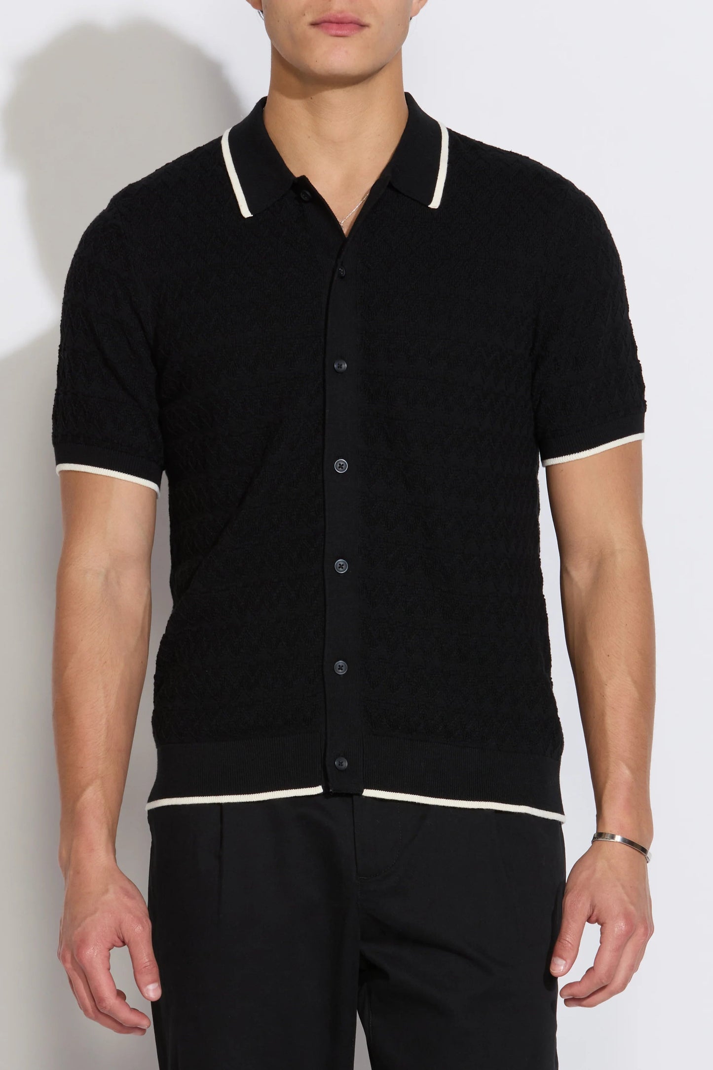 Kalino sweater polo in black front view