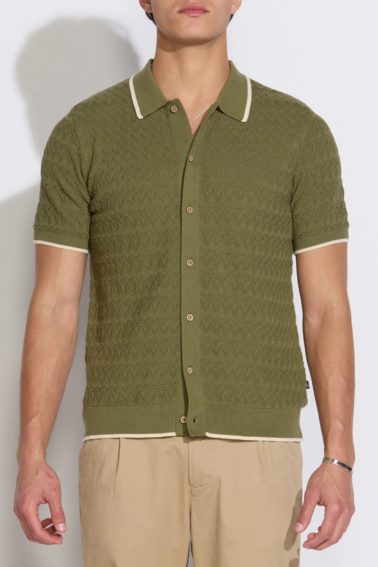 Kalino sweater polo in light olive front view