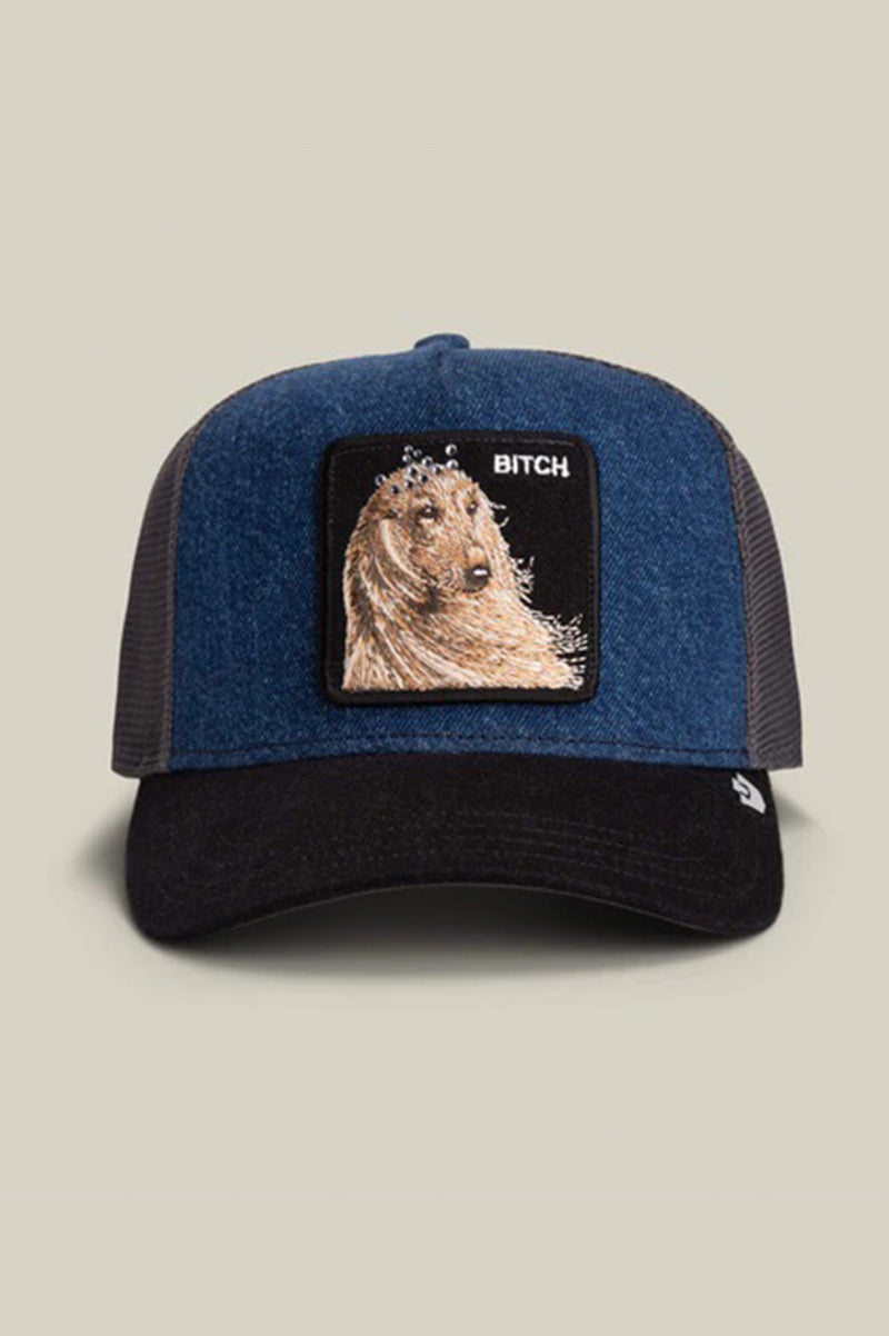 Hound dawg trucker in blue denim front view