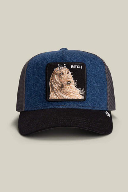 Hound dawg trucker in blue denim front view