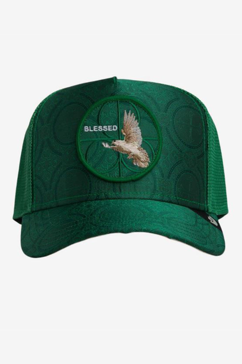 Religious blessed trucker in envy front view