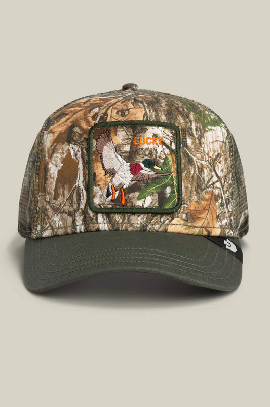 Realtree edge lucky duck trucker in camouflage front view