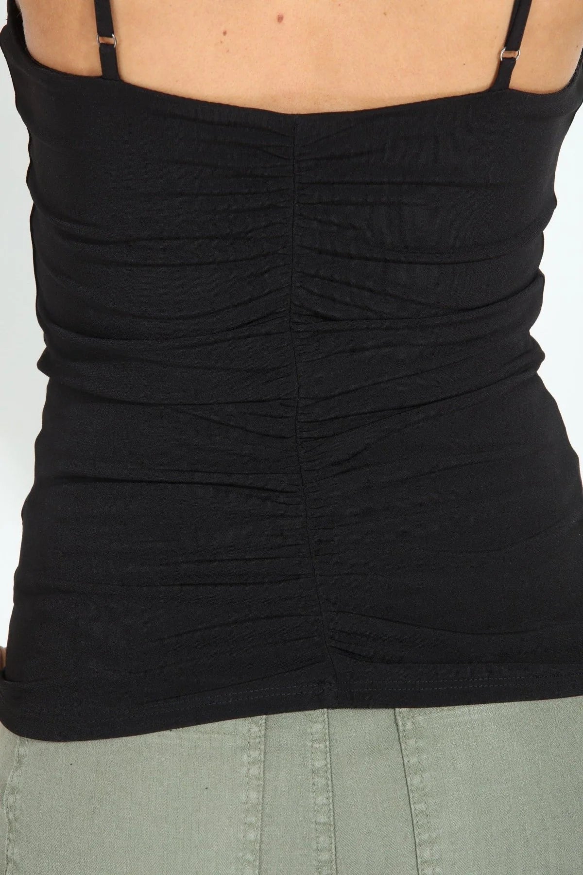 Ruched tank in black back view