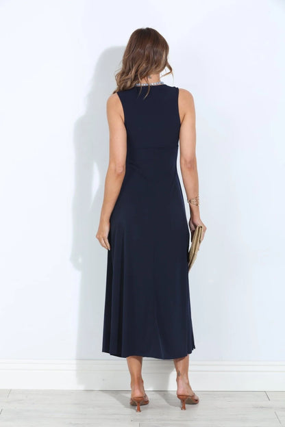 Twist maxi dress in navy back view