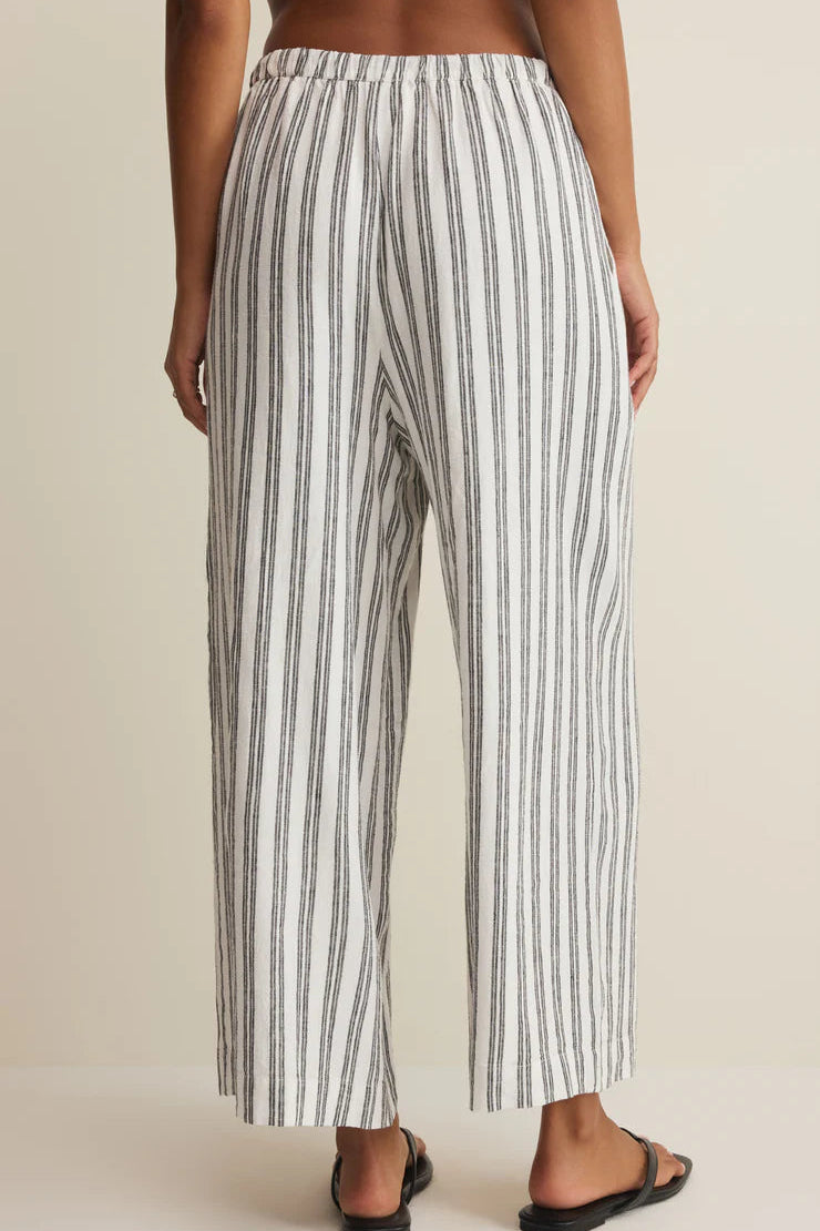 Striped wide-leg pants with elastic waist, white with dark vertical stripes