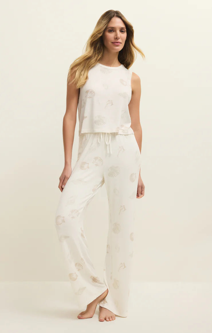 SO SWEET SHELL PANT, vanilla seashell print, flowy wide-leg lounge pants