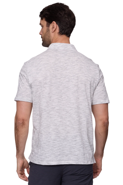Hudson short sleeve stripe space dye polo shirt in lt grey heather back view